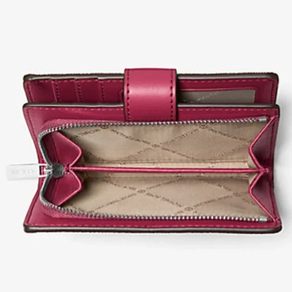 MICHAEL KORS Jet Set Md Printed Signature Logo Bifold Wallet
Dark Raspberry 
NWT - Picture 2 of 16